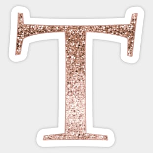 T rose gold glitter monogram letter Sticker